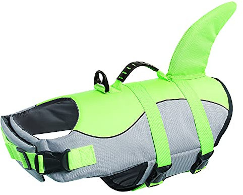 Queenmore Schwimmweste Hund Einstellbare Hunde Schwimmweste, Ripstop Rettungsweste mit hohem Auftrieb und langlebigem Rettungsgriff für Hund für kleine mittlere Hunde, (Green, S)