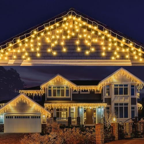 LEDYA Luci di Natale da Esterno, 14M 360 LED Tenda Luminosa Natale con Timer/8 modalità, IP44 Impermeabili, Luci Natale Esterno Cascata Decorazioni per Balcone, Natale, Matrimoni, Feste