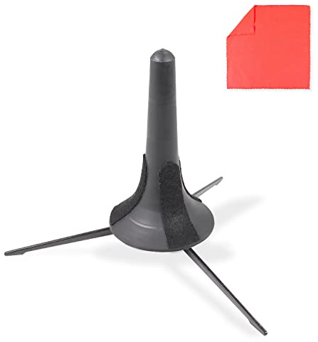 Purrff Portable Trumpet Stand - Leg Folding Instrument Rest with Soft Padding - Complete with Microfiber Cleaning Cloth, Black, TRU-MTL-BLK-1