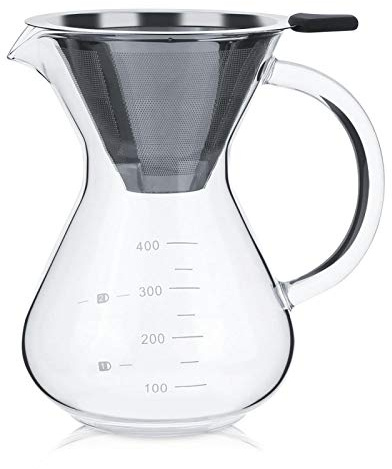 Cafetera, Olla de filtro de café, Jarra de café, Prensa de café, Olla de cafetera, Olla de filtro de café de hierba, Olla de filtro de cafetera de goteo manual de vidrio de 400 ml con escala Oficina H