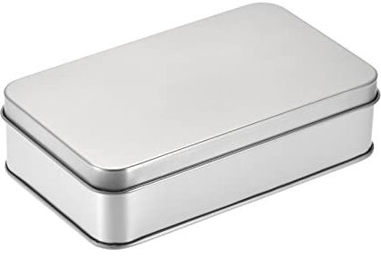 sourcing map Scatola di latta in metallo, 3 contenitori rettangolari vuoti da 13,5 x 8 x 3,5 cm, con coperchio, color argento