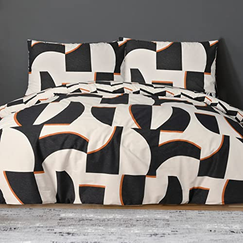 Sleepdown Connected Geometric Black White Multi Reversible Duvet Cover Quilt Bedding Set with Pillowcases Soft Easy Care Bed Linen - King (230cm x 220cm)