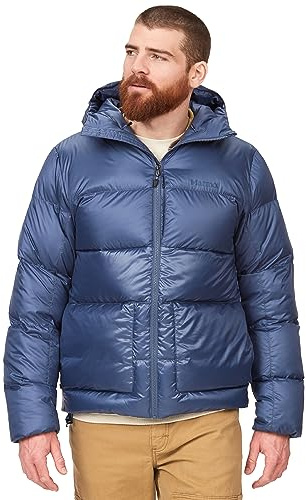 Marmot Män Guides Down Hoody, Lätt dunjacka, varm vinterjacka, vattenavvisande quiltad jacka, vindtät funktionsjacka, liten packbar friluftsjacka med huva, Storm, XXL