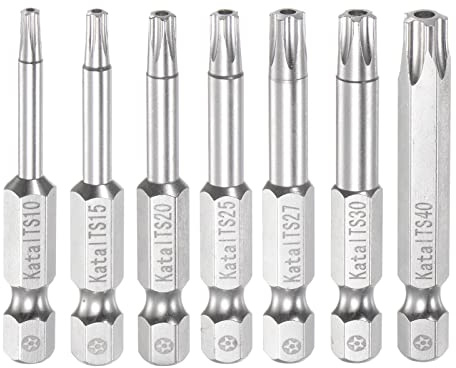 sourcing map T10-T40 Stern 5 Punkt Torx Schraubendreher Bit mit Löch 1/4 | Sechskantschaft Set 50mm Lang Magnetisch Bitsatz für Elektroschrauber Akkuschrauber Werkzeug Reparatur