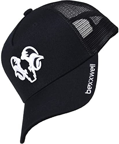 Bexxwell Trucker Cap schwarz mit 3D Logo-Stickerei in weiß (optimale Passform, Kappe, Black, White, Truckercap, Logo, Cap, Unisex)