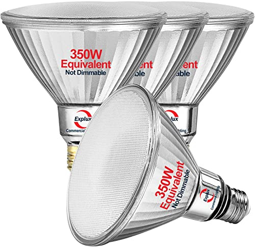 Explux 350 Watt Equivalent PAR38 LED Flood Light Bulb, Ultra Bright 5200 Lumens, Non-Dimmable, Full-Glass Outdoor Waterproof & Anti-Ageing, Daylight 5000K, 4-Pack