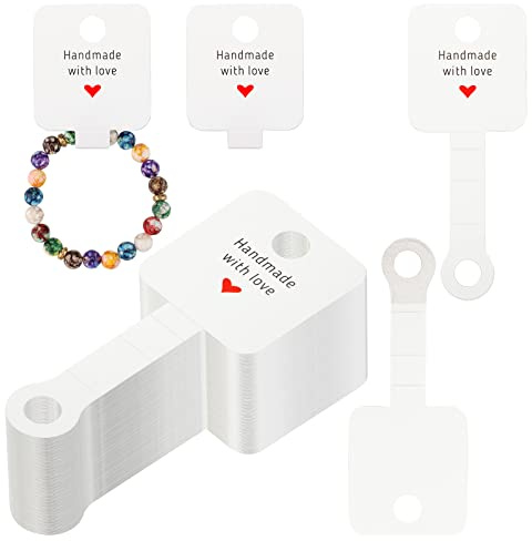 G2PLUS Selbstklebende Armbänder Displaykarten - Weiß Halsketten, Schlüsselanhänger, Ohrringe Karten - 100 Stück, 10x4cm Kraftpapier für Haarclips, Schmuck