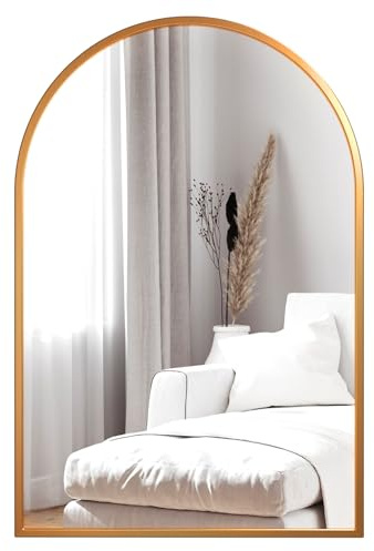 Dripex Miroir Mural Arche, Grand Miroir de Maquillage 50×75cm avec Cadre en Alliage d'Aluminium pour Entrée Chambre Salon Salle de Bain Or