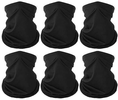 PuddingStation 6 Pieces Summer Face Cover For Men Women UV Neck Gaiter Protection Face Breathable Sunscreen Bandana Cycling Running (Black(6-pack))