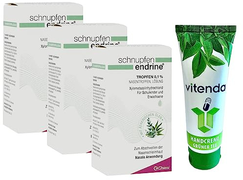 Endrine - Gotas nasales 0,1% 3 x 10 ml, incluye una crema de manos de vitenda