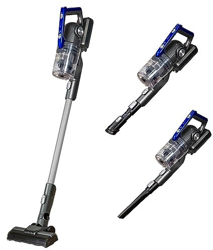 Russell Hobbs Cordless Stick Vacuum Cleaner Hoover 350W, 25.2V 3 Hour Quick Charge 50 Min Run Time, 22KPA Brushless Motor, 2 in 1 Multi Tool Glide Pro Plus Grey & Blue, For Carpet, Pet Hair RHHS4101