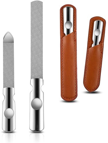 2 Pcs Metal Nail File Professional Stainless Steel Nail File Set with Leather Case Double Sided Toenail Files, Heavy Duty Manicure Filer for Natural Nails, Great for Women Men, Home Salon, Travel Use
