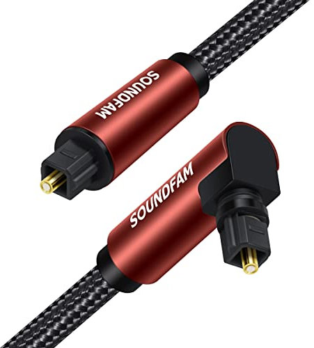 SOUNDFAM 90° Optisches Audiokabel 2M, Optical Audio Cable Toslink Kabel mit 360° Drehbarer Rechtwinkliger Stecker-Weinrot