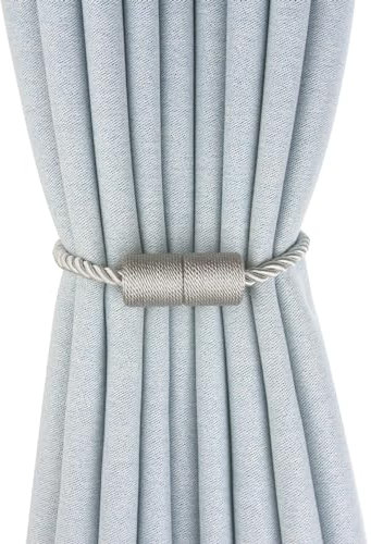 Pangogogo Einfach und Elegant Vorhang Raffhalter | Stark Einfache Montage Raffhalter für Vorhänge | Schöne Deko Raffhalter Magnetisch (2, Grey)