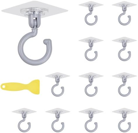 LANSKYLAN 12 Stück Haken Selbstklebend Deckenhaken 360 grad Drehen Klebehaken Decke Magische Haken max 5kg Ohne Bohren Handtuchhaken Transparent Drehbar Decke Wandhaken für Schlafzimmer Küche Bad