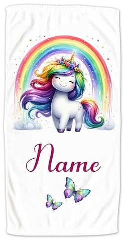 GRAZDesign Handtuch Einhorn, 140x70cm | mit Namen personalisiert, kuschelig & weich für Mädchen als Geschenk