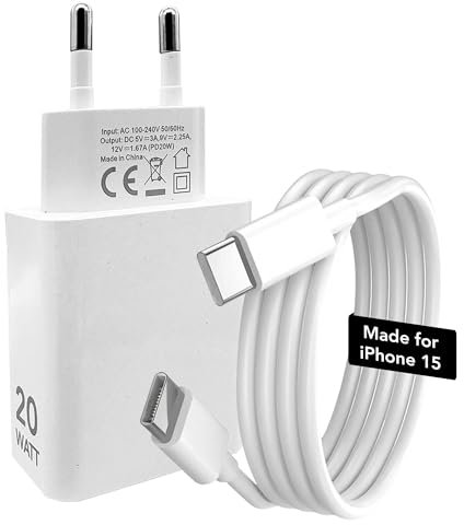 Caricatore per iPhone 15 Pro Max Plus 20W Rapido PHONIX Italia - Alimentatore Caricabatterie per Apple + Cavo Ricarica Type C