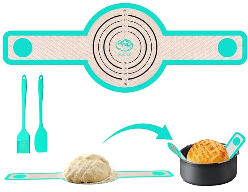 Oudizz Silikon Backmatte für Dutch Oven - Brot Backen Zubehör Mit Backmatte und Spatel - Dauerbackfolie Rund (Grün)