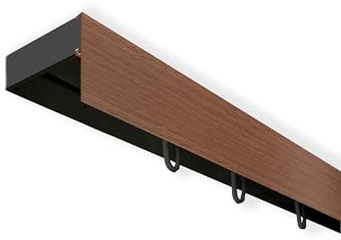 SN Deco - Vorhangschiene SH Set 1-läufig schwarz 360cm, Gardinenschiene, vorgebohrt, m. Blende Nuss 5cm, Komplettes Zubehör und Röllchen