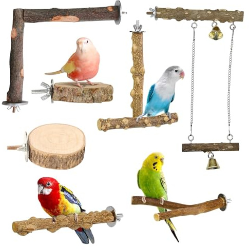 Allazone 7 Pz Posatoi per Pappagalli, Posatoi in Legno per Cacatua e Parrocchetto