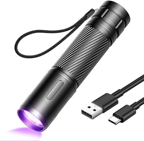 GEARLITE Wiederaufladbar LED UV Schwarzlicht Taschenlampe, Leicht Mini UV Lampe Ultraviolettes Licht mit 395nm Robust Wasserfest für Bernsteinsuche Geocaching Heimtierurindetektoren Unechte Banknoten