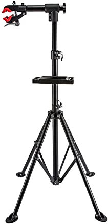 HuKaiL Fahrradmontageständer mit Stativ, Fahrradständer Profi Abnehmbar und faltbar bis 30 kg, 108-190cm, Fahrrad Montageständer mit Balancierstange und Werkzeugablage zum Reparieren, Ausstellen, Rot