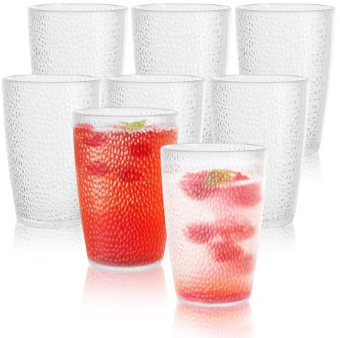 YKUKIZEE 8 Pcs 350 ml Plastic Drinking Glasses, 12 oz Reusable Acrylic Glasses Tumblers Cups Stacked, Unbreakable Plastic Tumblers for Adults Juice Water Picnic Camping Party