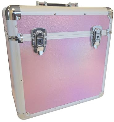 Maison & White Vinyl LP Storage Case | Aluminium DJ Box | Record Collection Chest | Heavy Duty Safe Box | Holds 50pcs | M&W (Pink)
