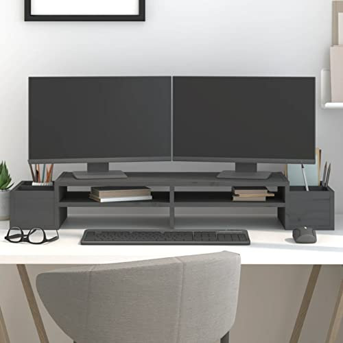 ShGaxin Monitorständer Grau 100x27,5x15 cm Massivholz Kiefer, Monitor Erhöhung, Schreibtischaufsatz, Monitor Erhöhung Schreibtisch, Bildschirm Erhöhung, Schreibtisch Regalaufsatz - 813971