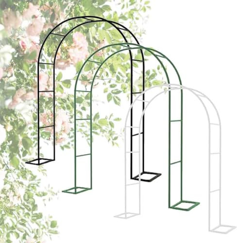 Arco Da Giardino in Metallo,Arco Per Rose Per Piante Rampicanti,Resistente Padiglione Da Giardino,Traliccio,Pergolati Alle Intemperie E Autoportante,Con Base,Facile Da Montare,Bianca,W1.4M*H2.3M