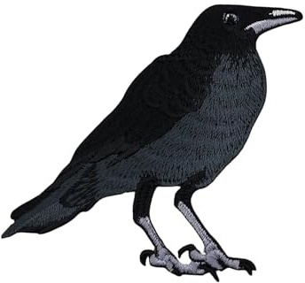 Rabe Schwarz Aufnäher zum aufbügeln oder aufnähen Bügelbild Bügelpatch Aufbügler für Kleidung gestickter Bügelflicken Corvus Krähe Vogel Applikation Patch Größe 8,6 x 8,0 cm