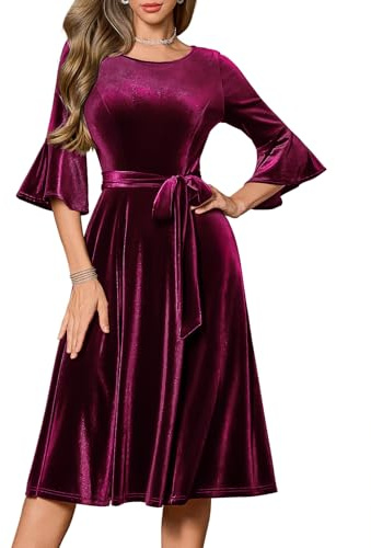HomRain, Abito elegante da donna con maniche a 3/4, formale, di classe, per l'autunno e l'inverno, per cocktail, Natale, chiesa, lavoro, L