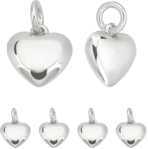 Beebeecraft 10 st hjärtberlocker 3D hjärta små alla hjärtans dag hängande hänge berlocker för gör-det-själv armband halsband, 10x9x3.5mm, 925 sterling silverpläterad mässing