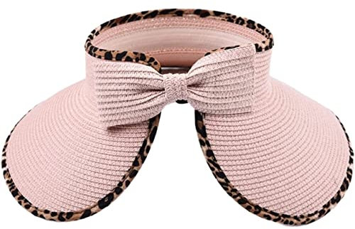 YIHANSS Sonnenhut Strandhut Outdoor Leopardenmuster Faltbarer Sonnenhut Weiblich Leere Oberseite Strohhut Breite Krempe Strohhut Hüte