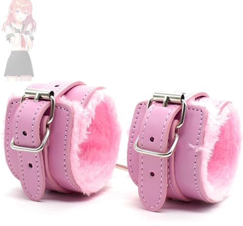 1 set di manette rosa regolabili in pelle di peluche per giochi di ruolo