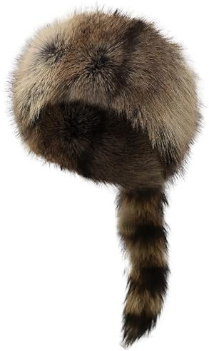 Head Gear Winter Damen Faux Hut Kostüm Coonskin Hut für Kinder Plüsch Hellbraun Waschbär Schwanz Kappe Trapper Cap mit Ohr