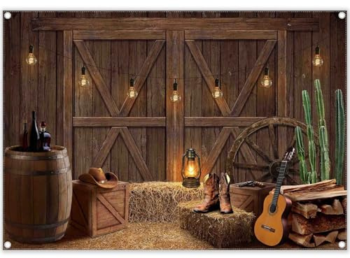 Luminora 2,1 x 1,5 m tyg västerländsk cowboy bakgrund vilda västern rustikt trähus vintage ladugårdsdörr bakgrund vuxna barn festdekorationer fotobanderoller rekvisita