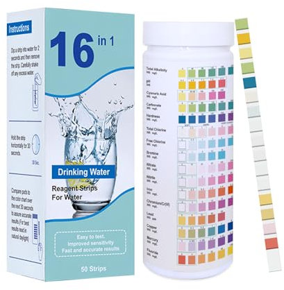 50 Pool Teststreifen für Ph,16-in-1 Genauer Teststreifen für Pool, Poolwasser Teststreifen,Ph Teststreifen,16 Parametererkennung,Geeignet für Trinkwasser,Aquarien,Fischteiche,Schwimmbäder