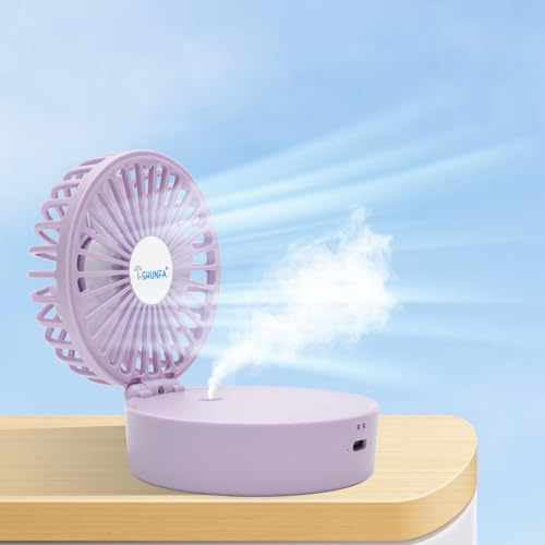 Handventilator mit Kühlen Nebel,Tragbarer Mini Ventilator USB-Aufladbar | 5 Geschwindigkeiten,Faltbarer Klein Tischventilator,USB Ventilator Geschenke für Frauen Männer,Ideal für Büro,Reisen,Outdoor