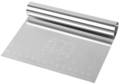 Yerleomit Spatola per pasta in acciaio inox, con scala di misurazione, 15 x 12 cm, spatola per impasto, spatola da cucina, raschietto per torte