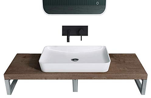 doporro Mensola Sospesa Porta Lavabo 45x160 cm in Legno Marrone, Consolle da Parete per Lavabo da Appoggio, Mobile da Bagno con Staffe Platte01