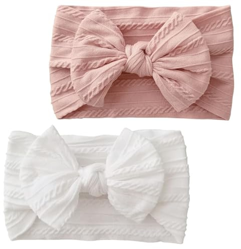Heyumybit 2 Pezzi Fascia Capelli Neonata,Fascetta Neonata Nylon,Fasce Testa Bimba,Fascette Per Capelli Per Fiocchi,Fasce per Capelli Bambina,Accessori Capelli Bimba per Bambini Neonati