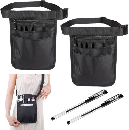FAURAPMNG Krankenschwester-Gürteltasche, medizinischer Organizer, Gürtel für Krankenschwestern, Organizer, Hüfttasche, verstellbar, mit mehreren Fächern, Schwarz, 2 Stück