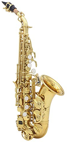 Saxofón, espina curva de latón con patrón tallado, instrumento soprano, incluye funda, guantes, paño de limpieza y cinturón