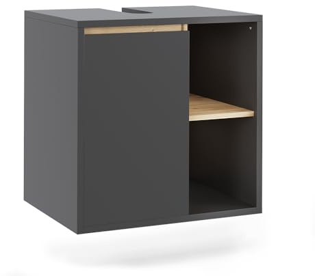 Vicco Mobiletto per lavabo Viola, Grigio/Artisan, 60 x 60 cm con ripiani aperti, adatto per il montaggio sotto lavabi standard