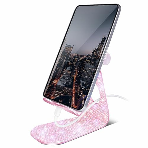 Erolagomat Bling Crystal Tablet Stand for Desktop,Glitter Adjustable Tablet Holder,Stand Dock Holder Compatible with iPad Pro 11,9.7,10.5,12.9 Air Mini 4 3 2, Kindle, Nexus,4-13 Tablets (Pink)