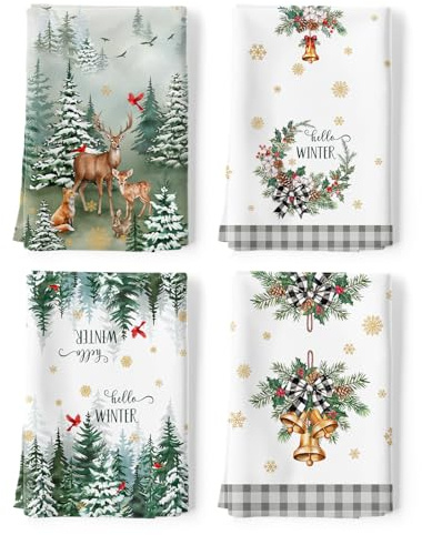 Arquiel Dschungeltiere Geschirrtücher 100% Baumwolle 4er-Set 48 x 70 cm | Geschirrtücher aus 100% Baumwolle, Motiv: Weihnachten Dschungeltiere; saugfähig und pflegeleicht zum Abtrocknen in der Küche.