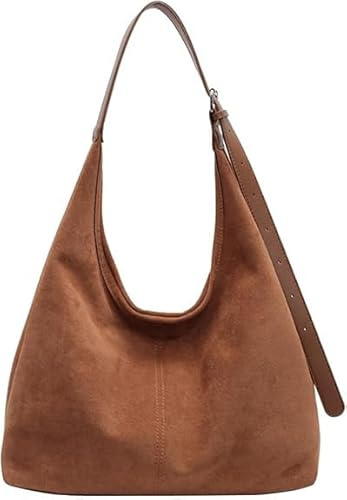 Borsa tote in camoscio retrò da donna, borsa hobo morbida con tracolla a mezzaluna, borsa di grande capacità per lavoro, viaggio, borse autunnali alla moda