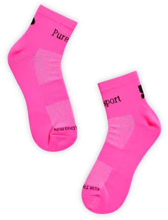 Puresport Performance Ankle Socks (Neon Pink L/XL), Moisture-Wicking Training Socks with Subtle Compression, Breathable & Durable, Optimal Support for Women & Men, Long-Distance Running, Gym, Hyrox
