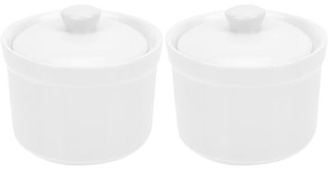 Baluue 2pcs 380ml Ceramic Soup Crock Lid, Porcelain Stew Pots for Cooking, Steaming and Baking, French Onion Soup Bowls, White Ceramic Cooking Pot for Home Kitchen
